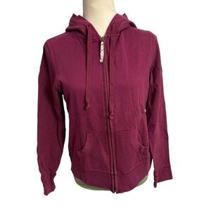 Solid red with white Zip up Hoodie with pockets Cotton Blend Long sleeve size M